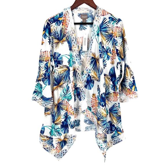 NEW Chicos Sz 1 Medium Jungle Palms Jacket Cover Up Blouse Shirt Top Tropical - Picture 1 of 9